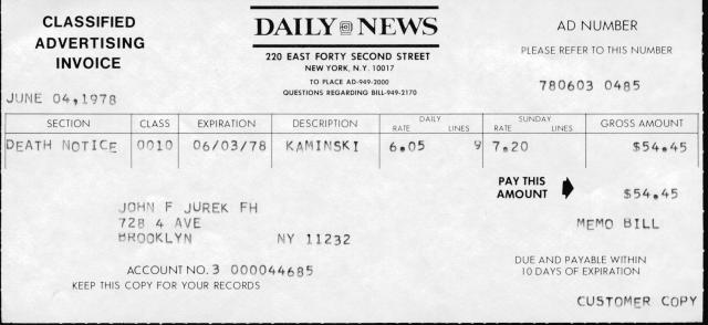 Gustav Kaminski - Death Notice in NY Daily News.jpg