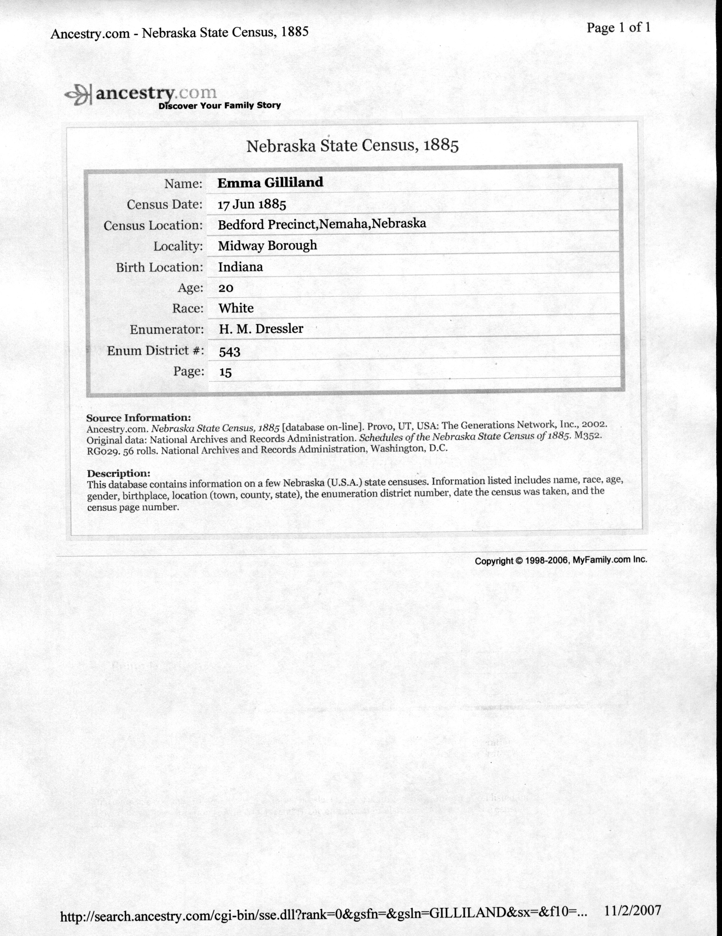 1885 Nebraska State Census - Emma Gilliland.jpg